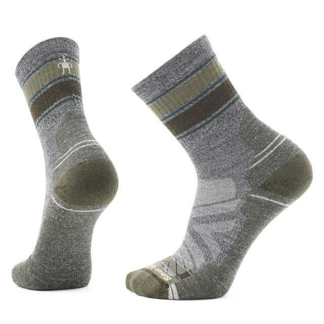 Smartwool Men&#39;s Hike Light Cushion Striped Mid Crew Socks H85 Ash-Charcoal