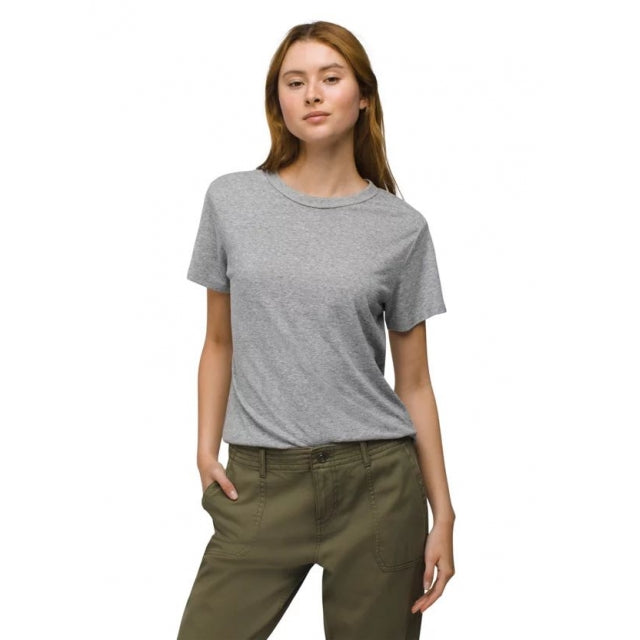 Prana Womens Cozy Up Short Sleeve Crew 254 Vanilla Bean tripe / S