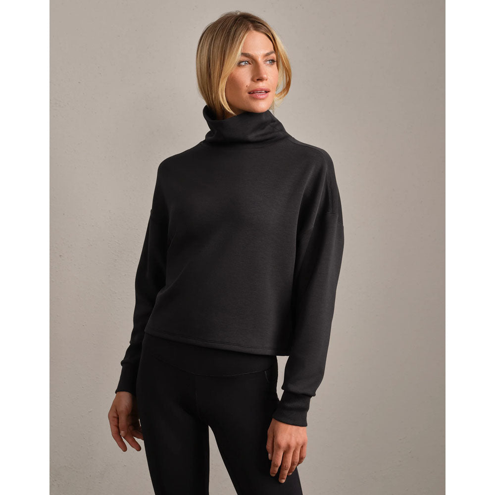 Rhone Womens DreamGlow Mock Neck Pure Black Heather