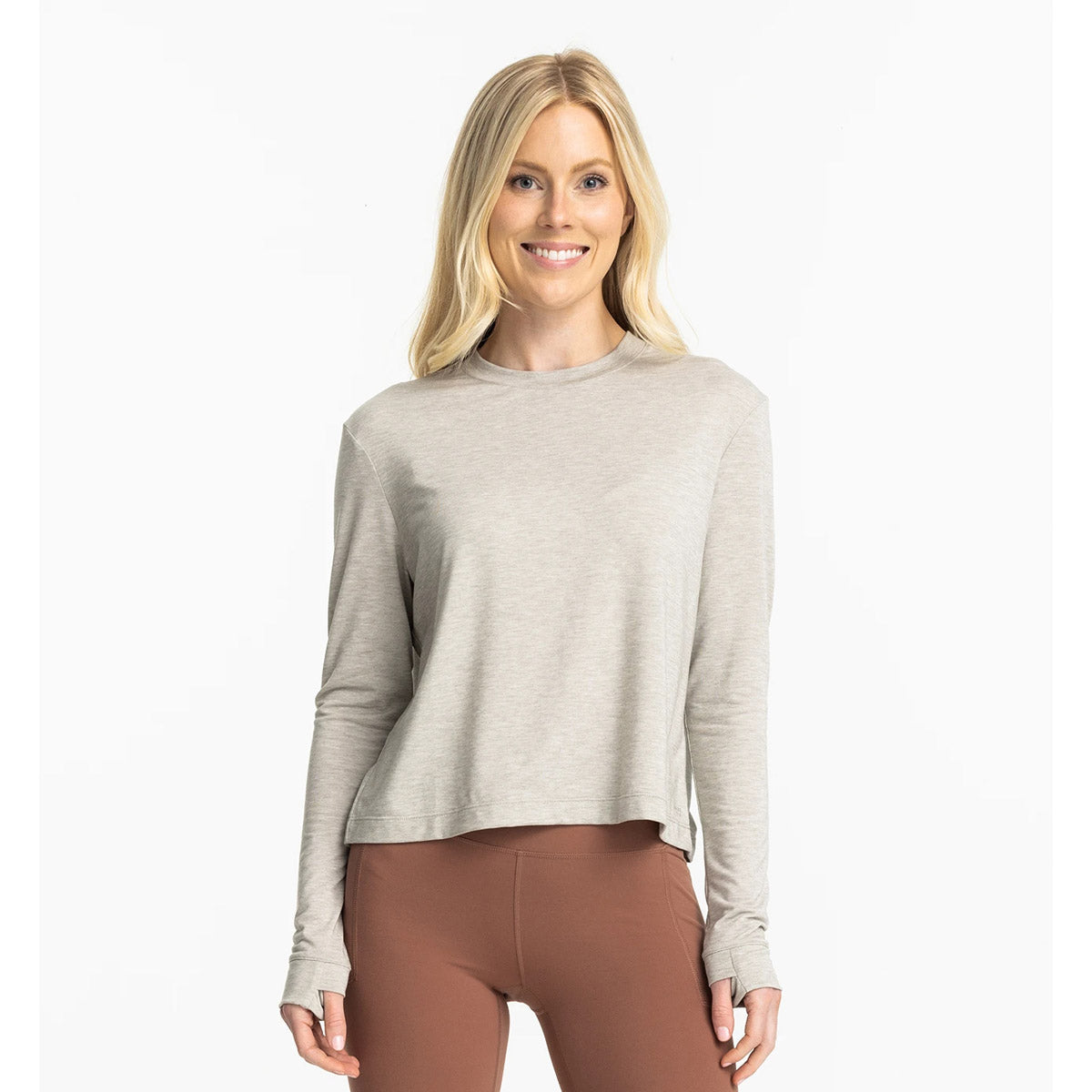 Free Fly Apparel Women's Elevate Long Sleeve Heather Sandstone
