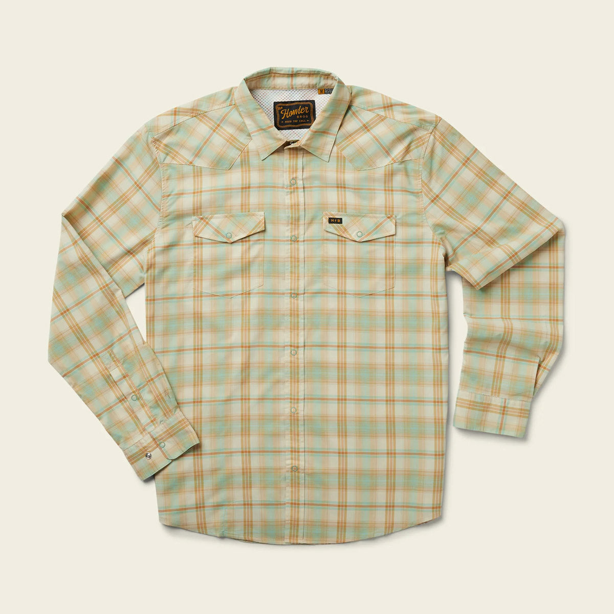 Howler Brothers Men's H Bar B Tech Longsleeve Leon Plaid: Brown Rice