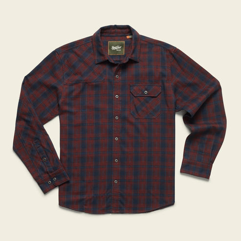 Howler Brothers Mens Harkers Flannel Shirt Barrett Plaid: Burgundy