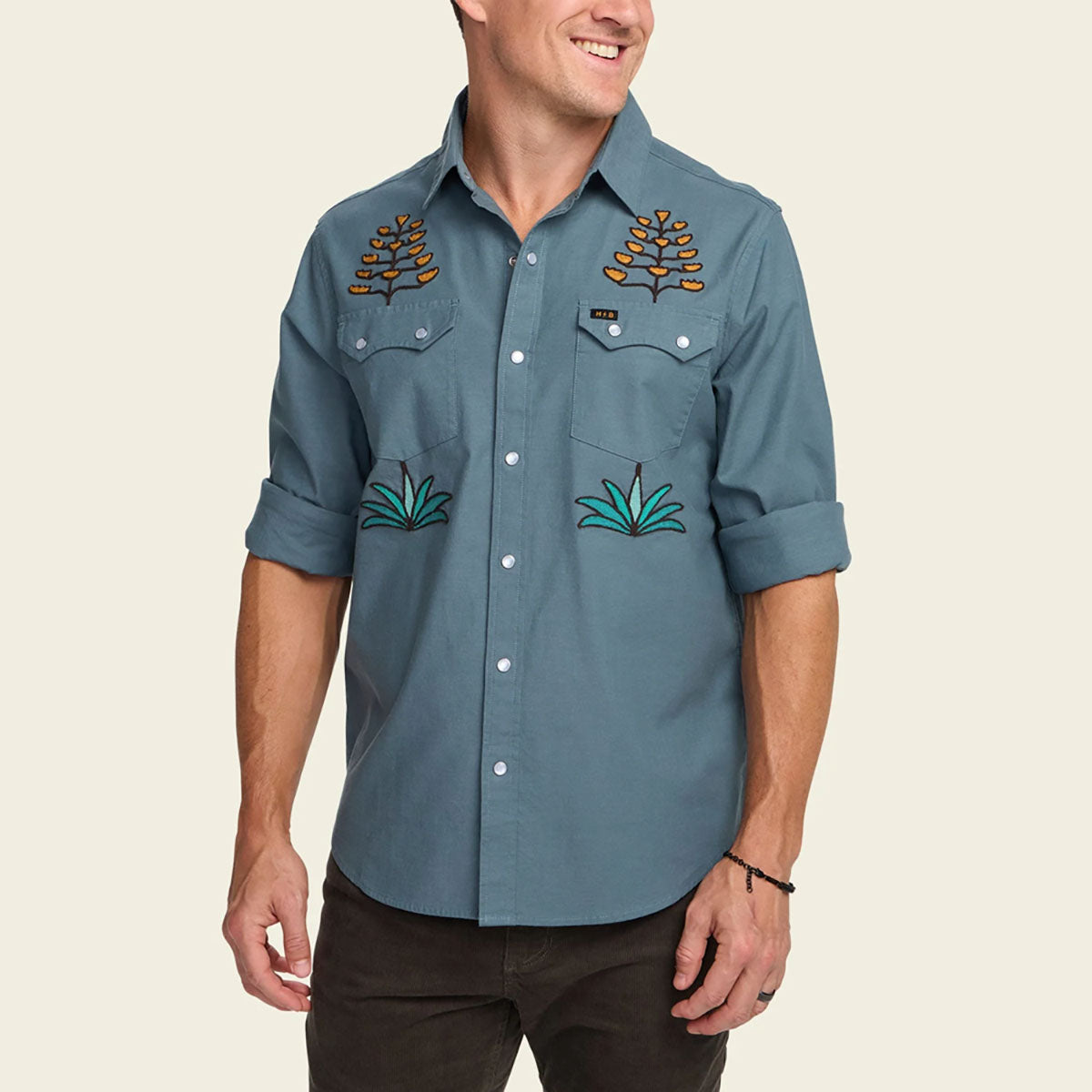 Howler Brothers Mens Crosscut Deluxe Snapshirt Centuries : North Atlantic Blue