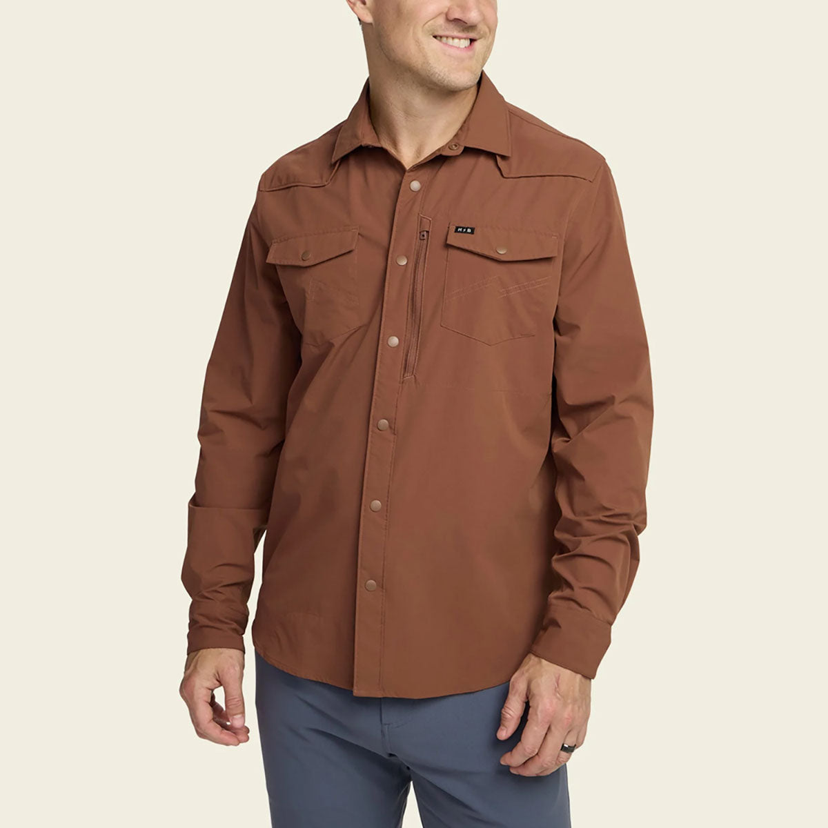 Howler Brothers Mens Emerger Tech Longsleeve Mink Brown