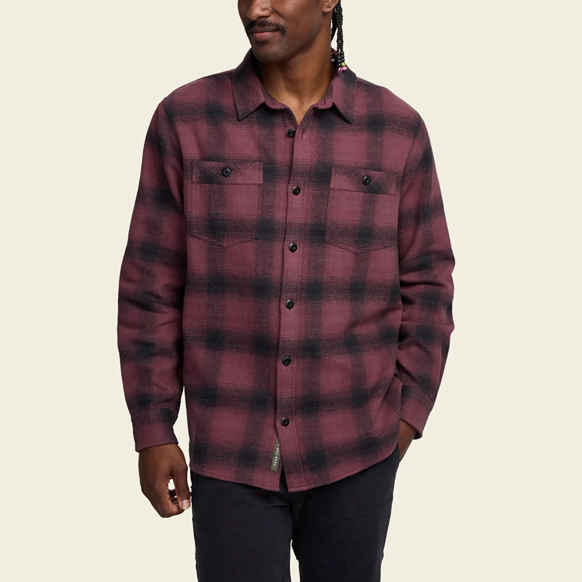 Howler Brothers Mens Rodanthe Blanket Flannel Emmett Plaid : Plum Wine