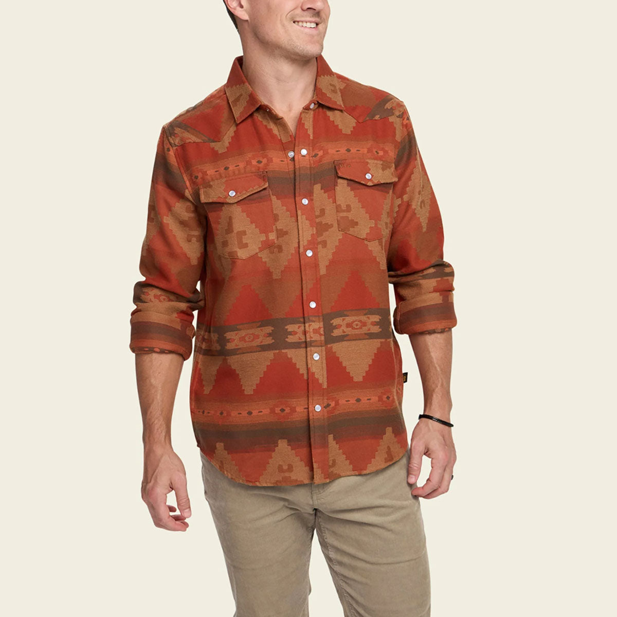 Howler Brothers Mens Sheridan Longsleeve Shirt Mitla Motifs : Terracotta
