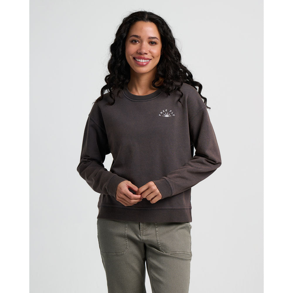 Free Fly Apparel Womens Sunburst Fleece Crew Black Sand Wash