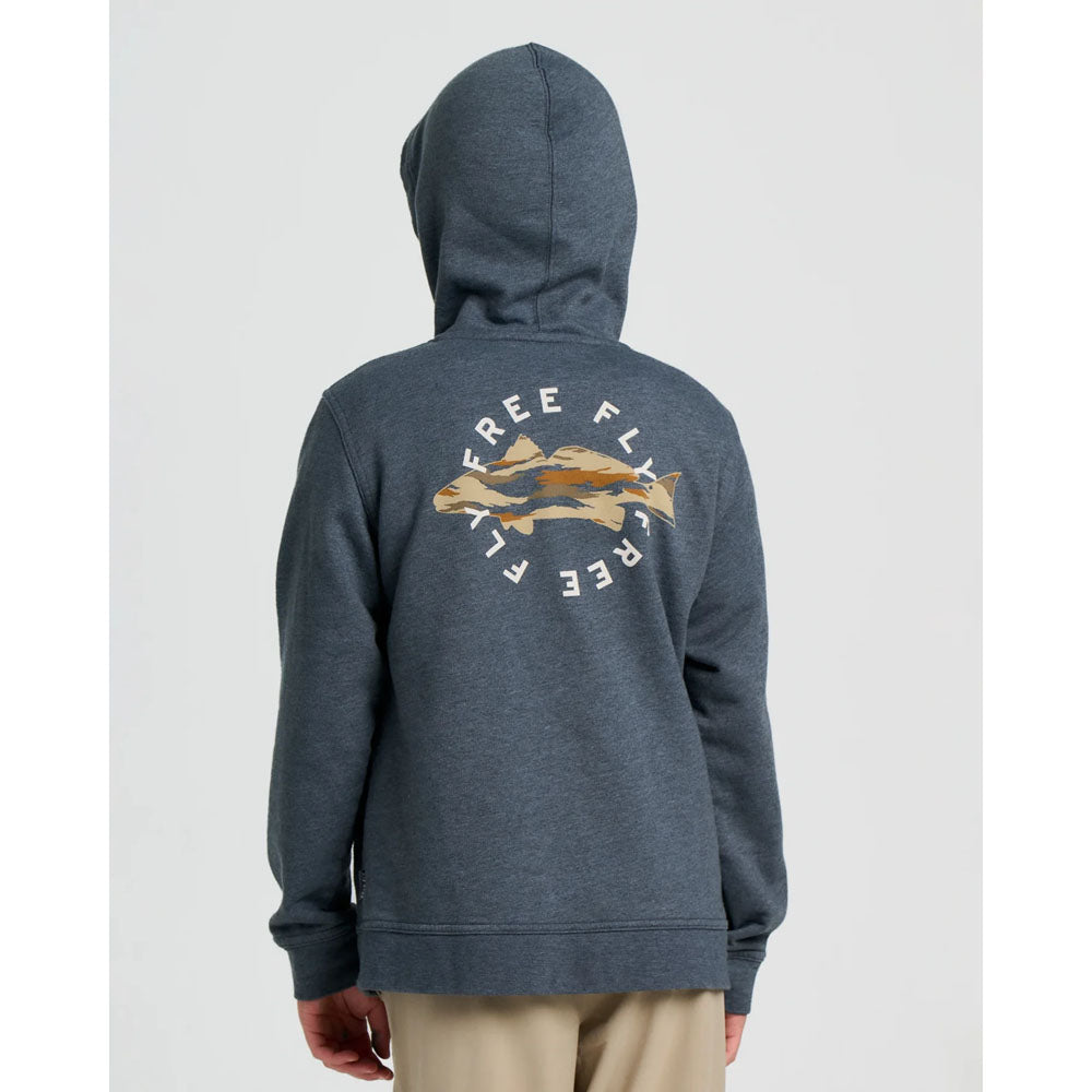 Free Fly Apparel Youth Camo Redfish Fleece Hoodie Heather Black Sand