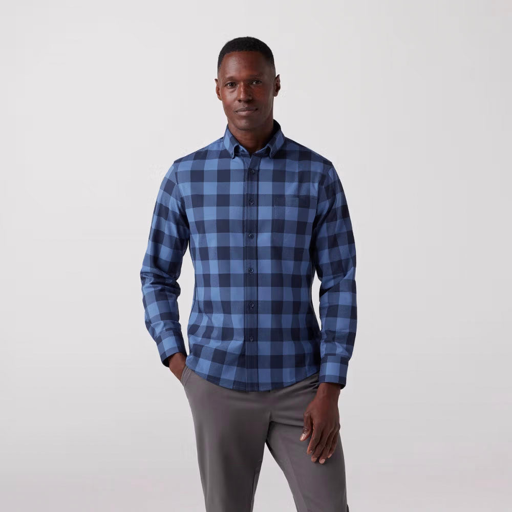 Mizzen+Main Men's City Flannel Twill Denim Blue Buffalo Plaid