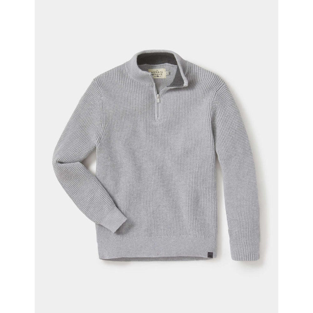 The Normal Brand Men&#39;s Waffle Knit Quarter Zip Pullover Grey
