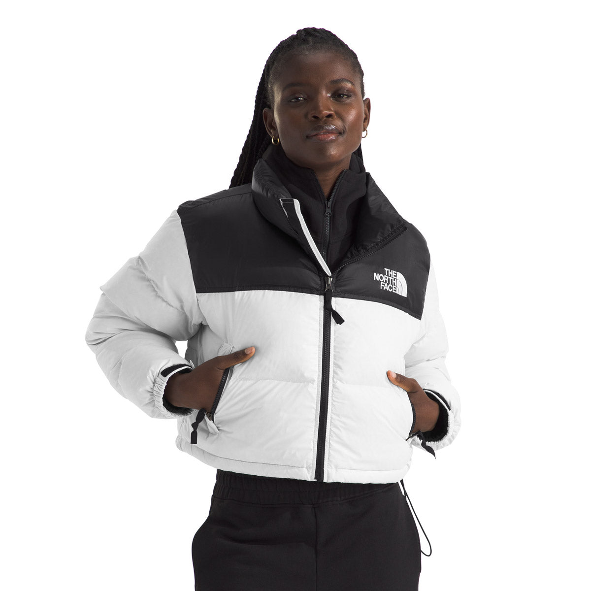 The North Face Women's Nuptse Short Jacket White Dune/TNF Black