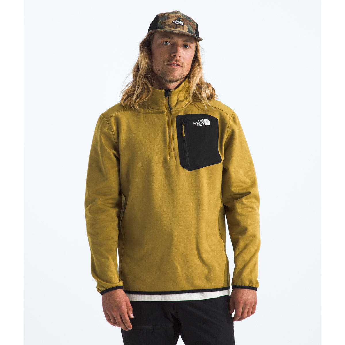 The North Face Men's Crest ¼ Zip Amber Green/TNF Black