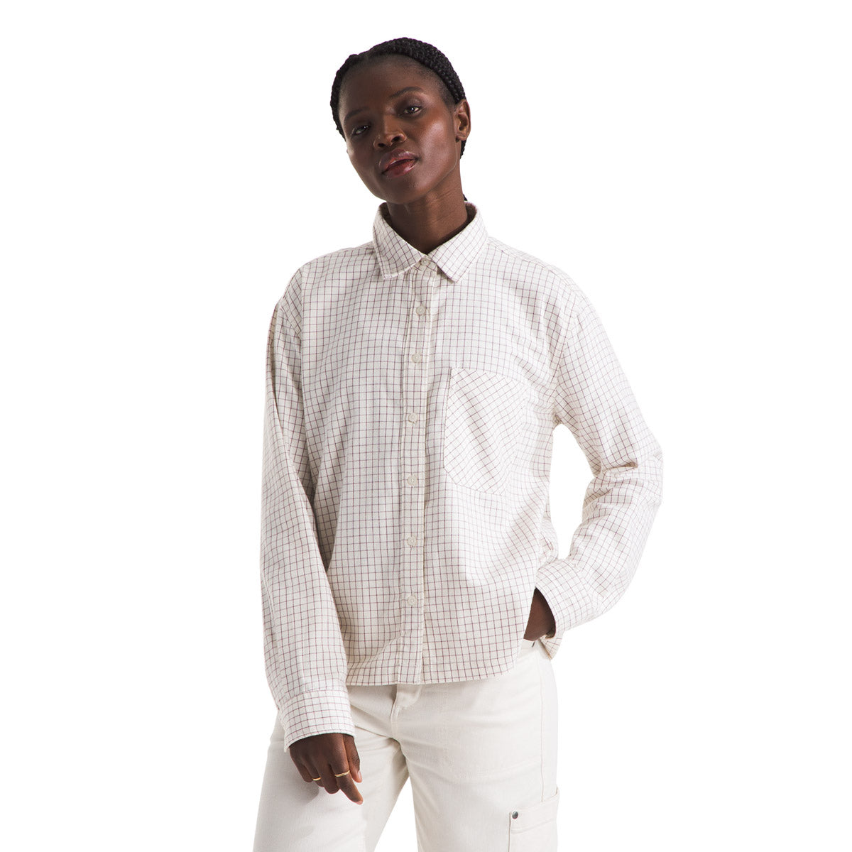 The North Face Women's Arroyo Lightweight Flannel Shirt White Dune Grid Plaid