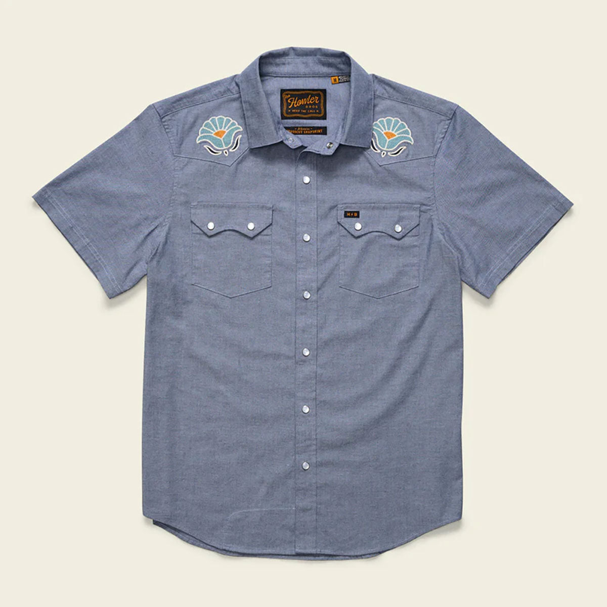 Howler Brothers Mens Crosscut Deluxe Shortsleeve Shirt Fresh Blooms : Indigo