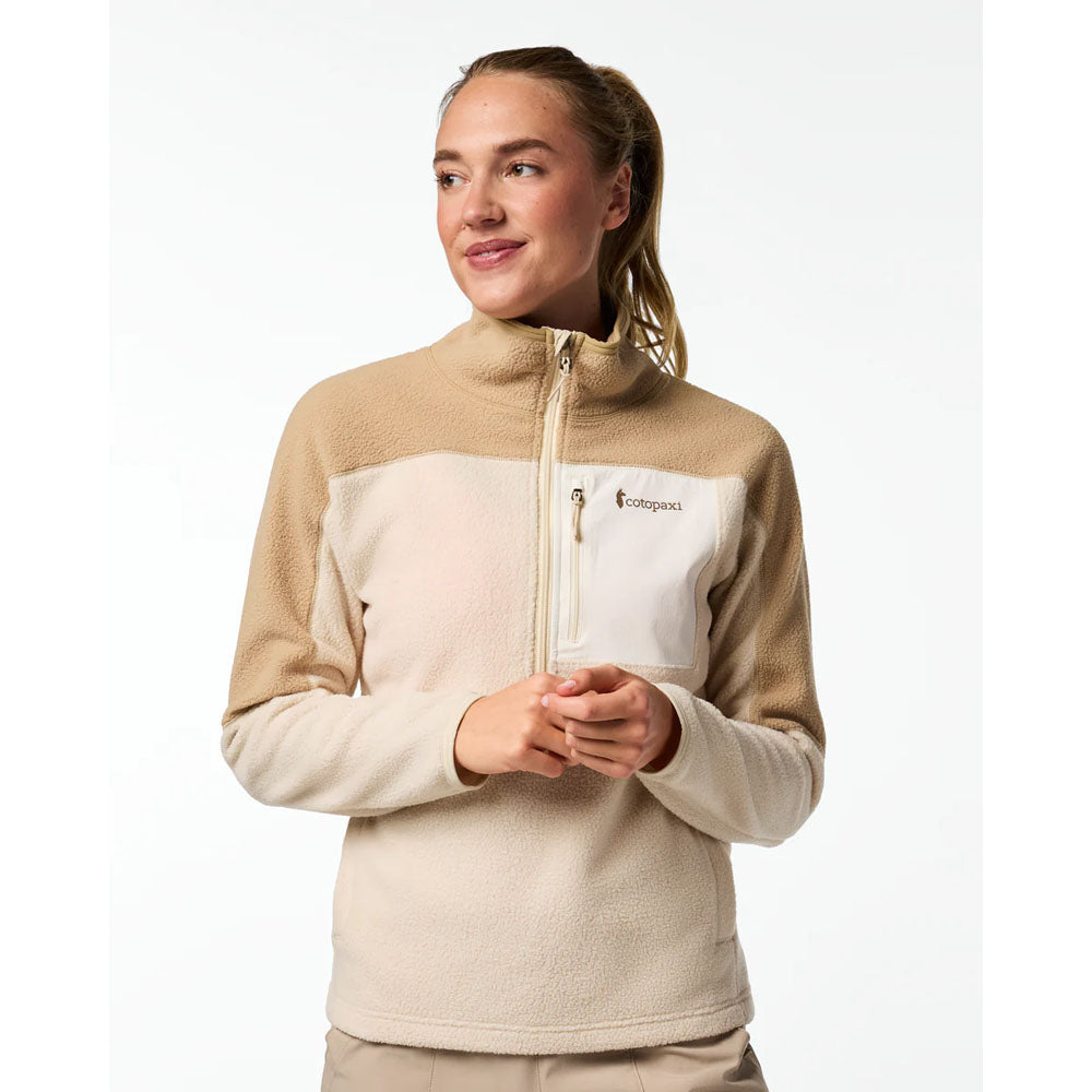 Cotopaxi Womens Abrazo Half-Zip Fleece Jacket Khaki and Cream