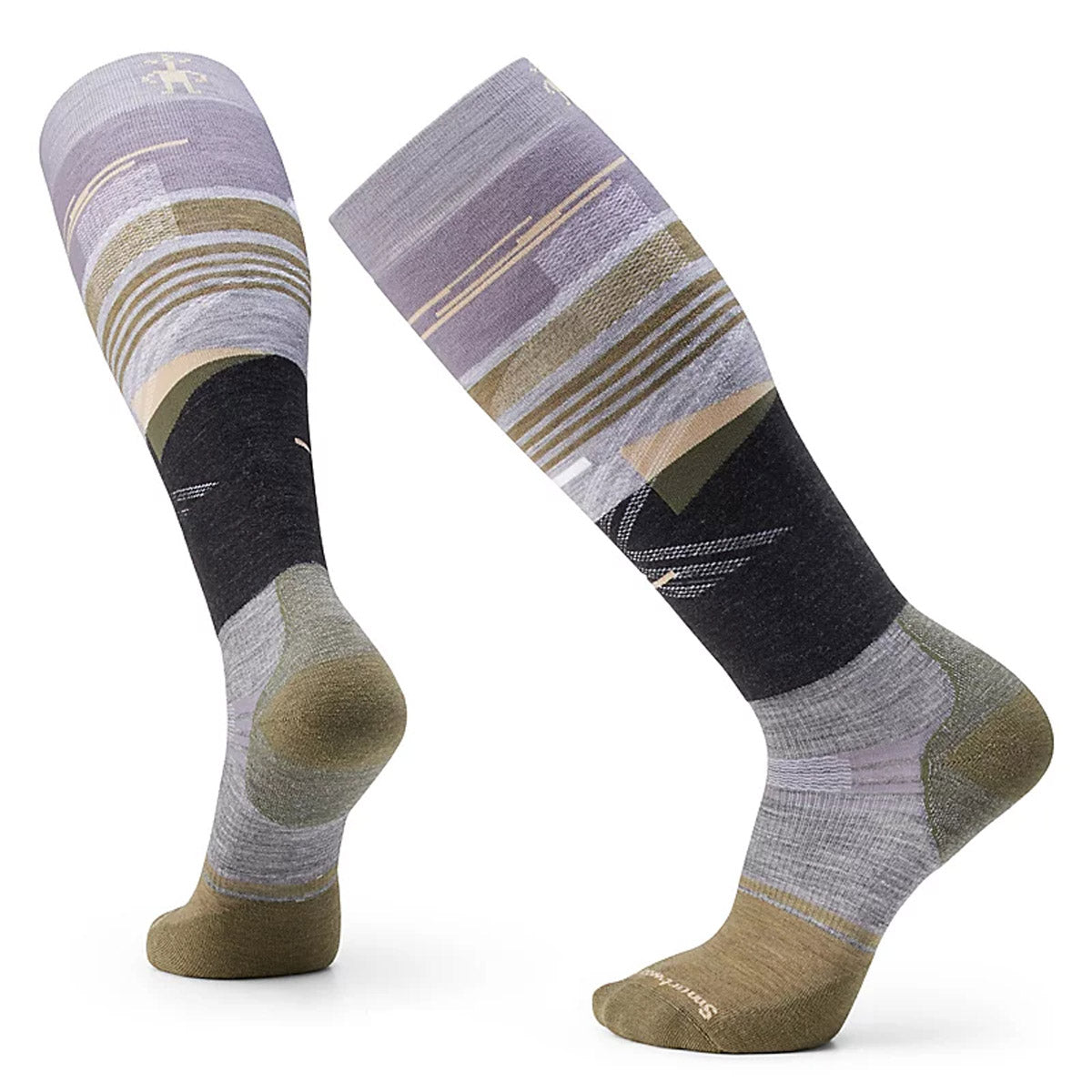 Smartwool Men&#39;s Snowboard Targeted Cushion Broken Lines Pattern Over The Calf Socks Graphite