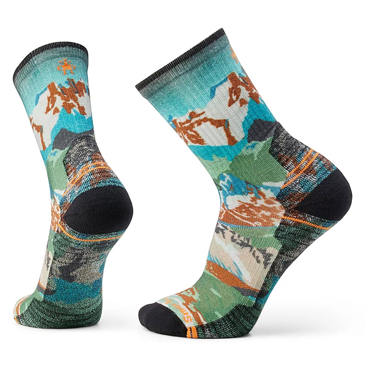 Smartwool Men&#39;s Hike Light Cushion Alpine Trail Print Crew Socks Winter Moss