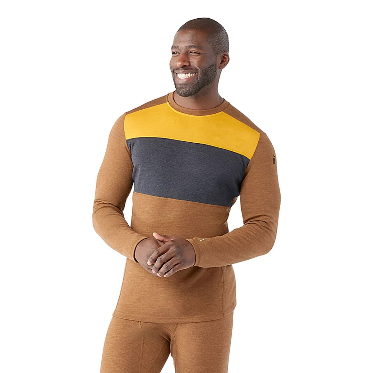 Smartwool Men&#39;s Classic Thermal Merino Base Layer Colorblock Crew Fox Brown Heather