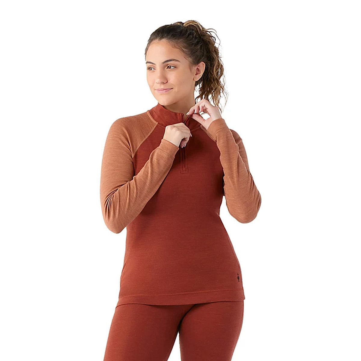 Smartwool Women&#39;s Classic Thermal Merino Base Layer 1/4 Zip Pecan Brown Heather