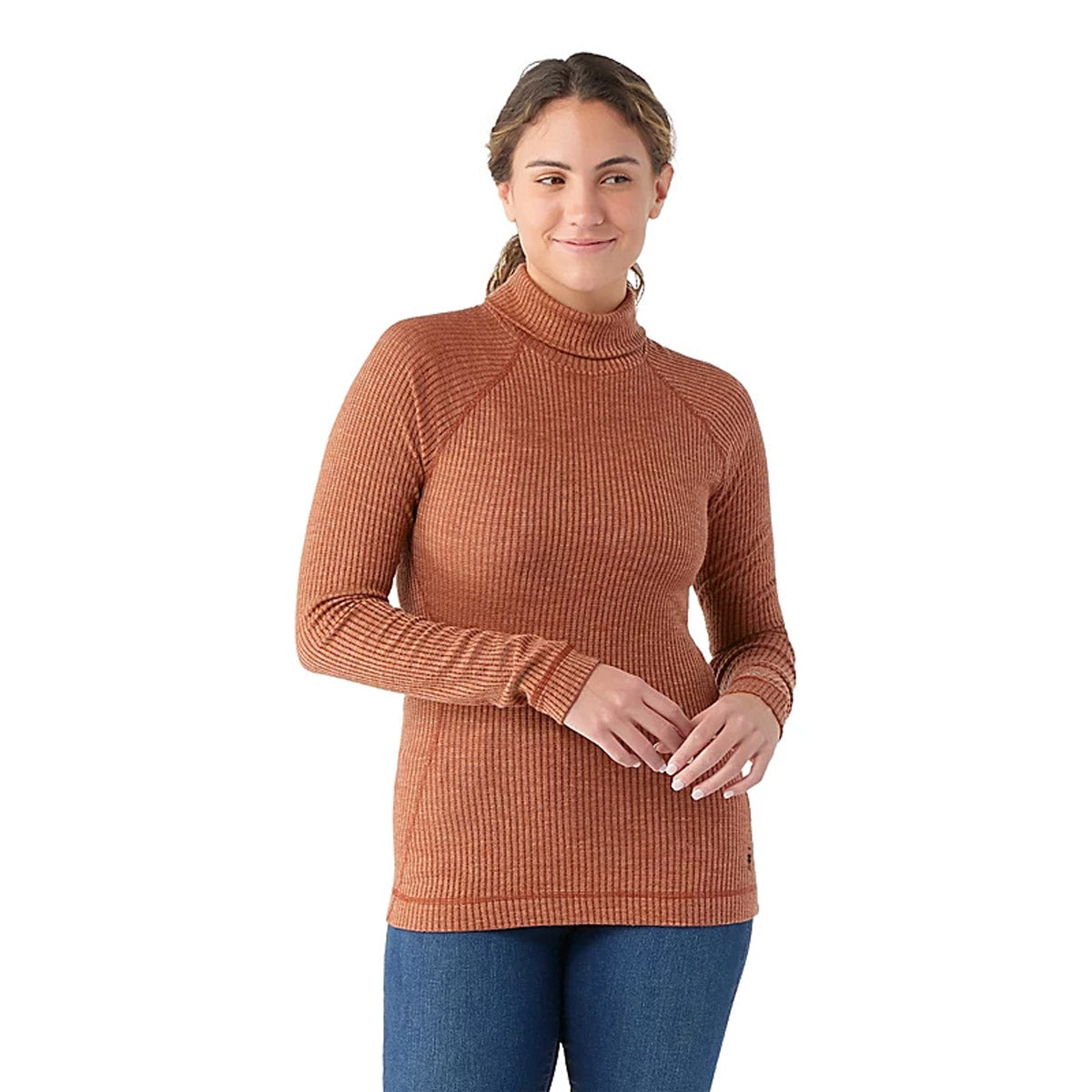 Smartwool Wome's Thermal Merino Rib Turtleneck Pecan Brown Heather
