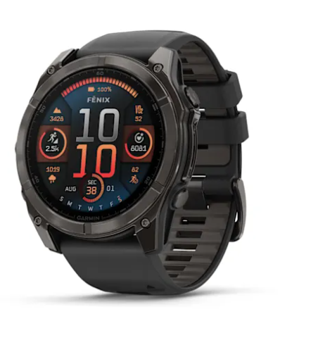 Garmin fenix 8 – 51 mm, AMOLED, Sapphire, Carbon Gray DLC Titanium with Black/Pebble Gray Silicone Band