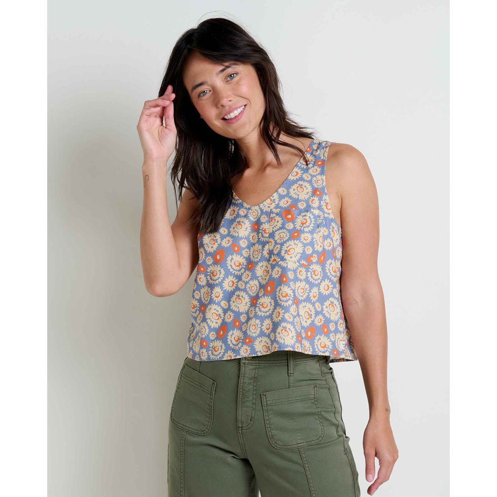 Toad&Co. Womens Taj Hemp Button Back Tank II North hore Shape Print / S