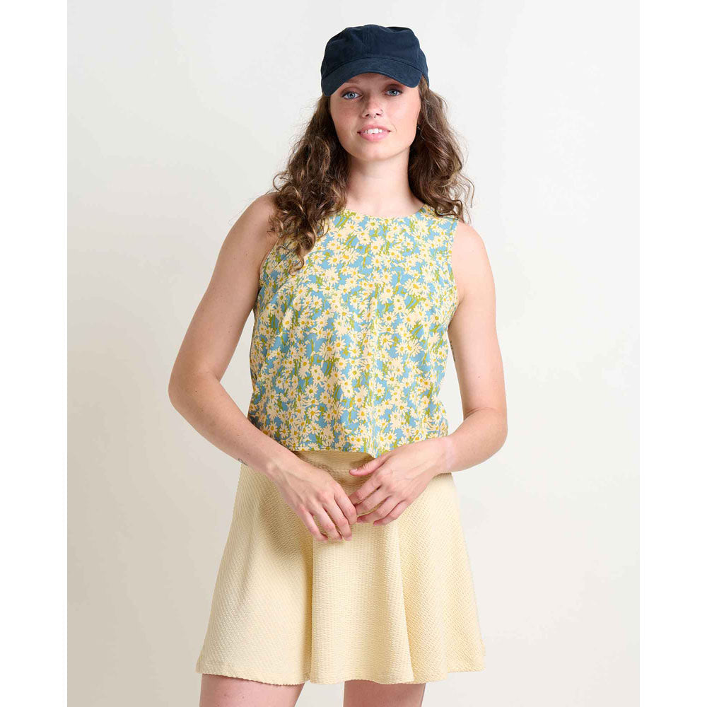 Toad&Co. Womens Sunkissed Button Back Tank Glacier Daisy Field Print