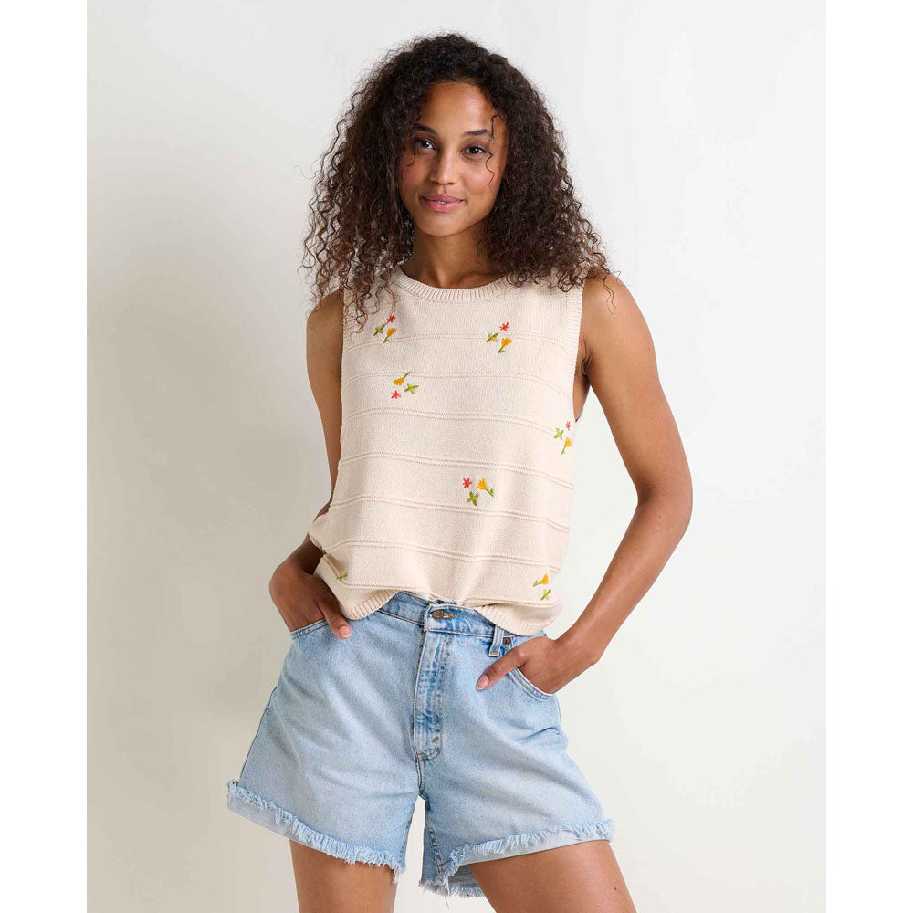 Toad&Co. Womens Bianca Crew Tank Natural Embroidery