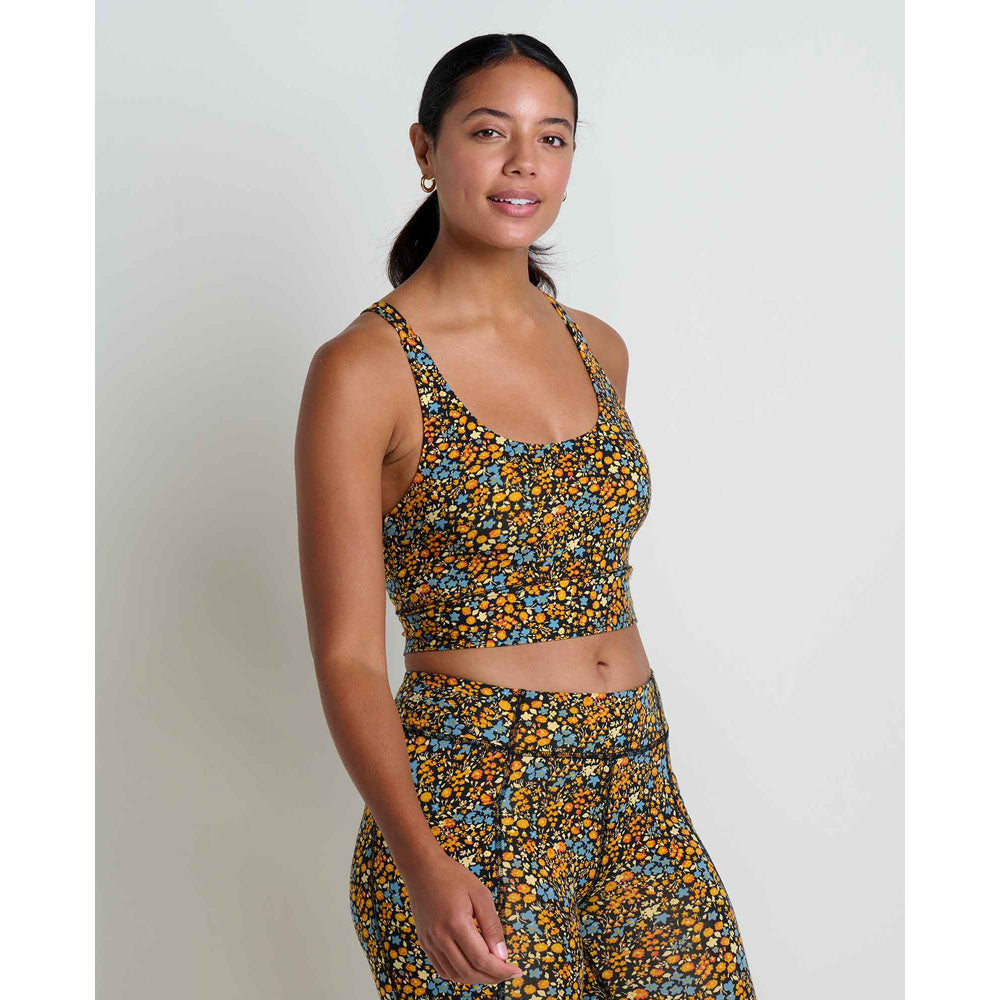 Toad&Co. Womens Terrane Longline Bralette Black Ditsy Print