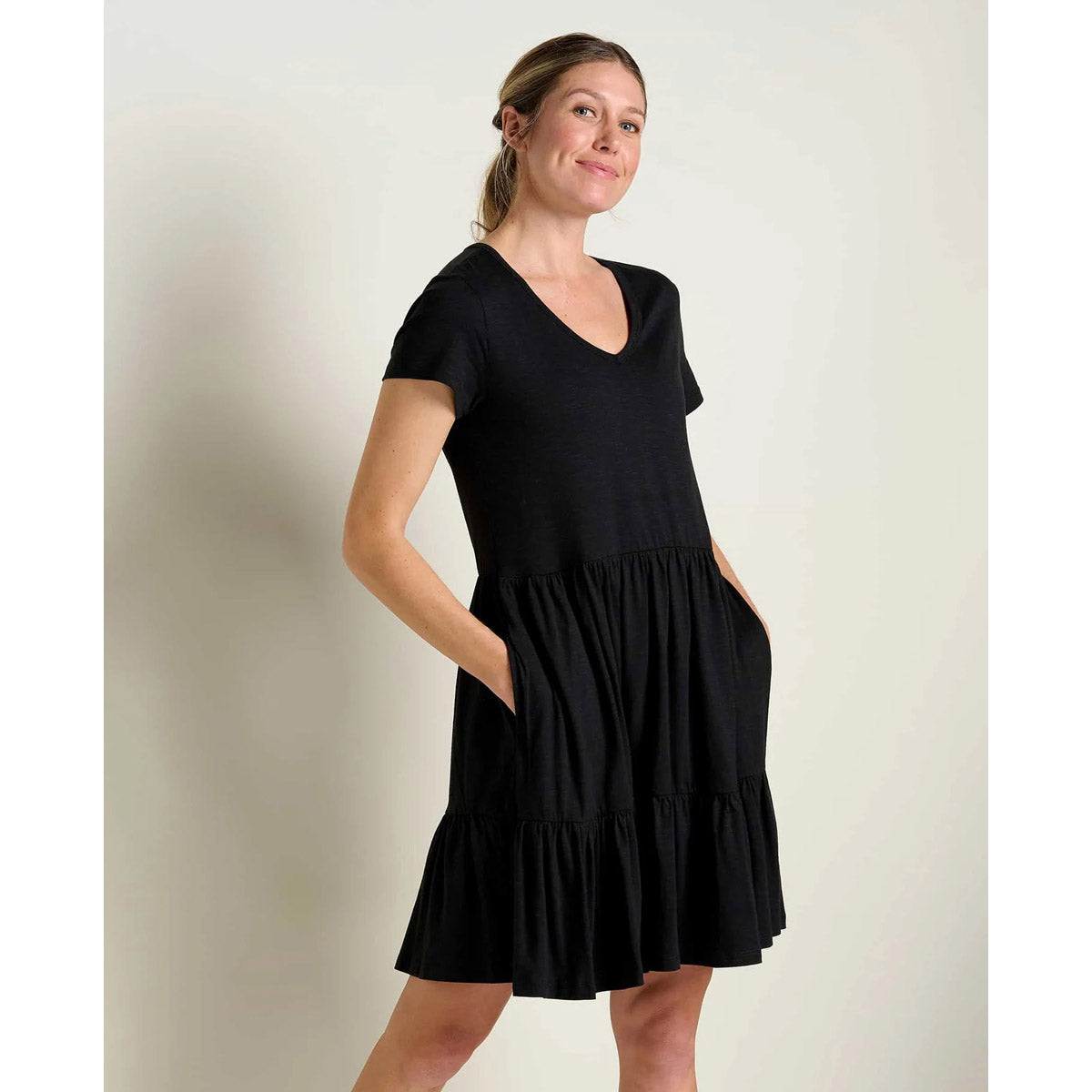 Toad&Co. Women's Marley Tiered Short Sleeve Dress Black