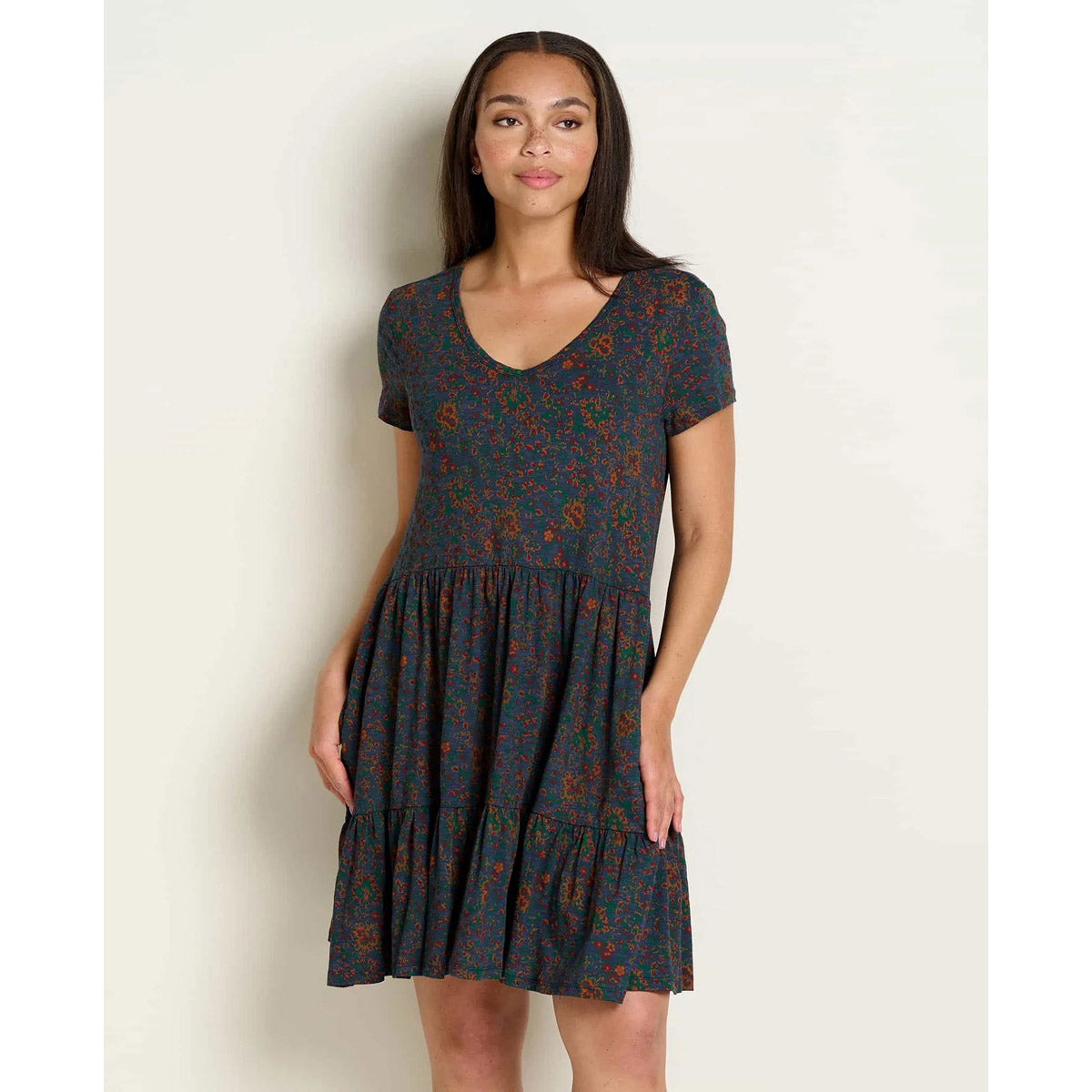 Toad&Co. Women's Marley Tiered Short Sleeve Dress True Navy Paisley Print