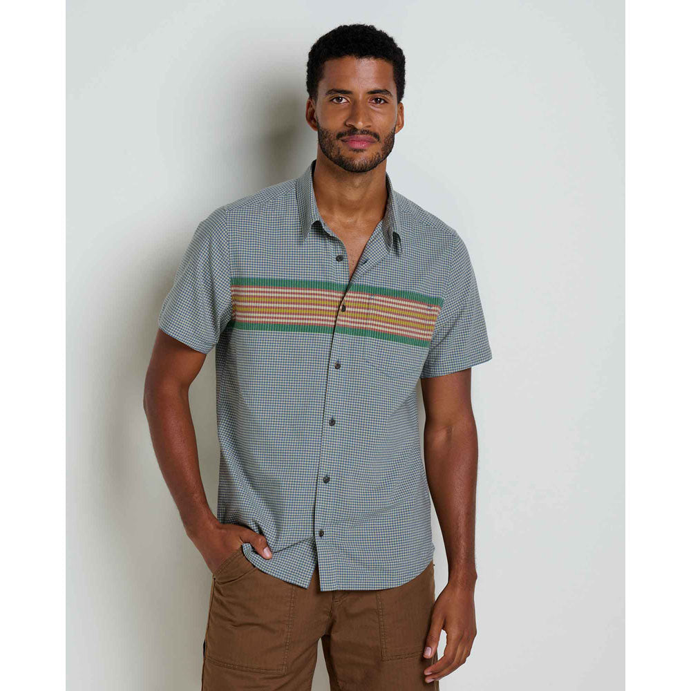 Toad&amp;Co. Mens Airscape Short Sleeve Shirt North Shore Chest Stripe