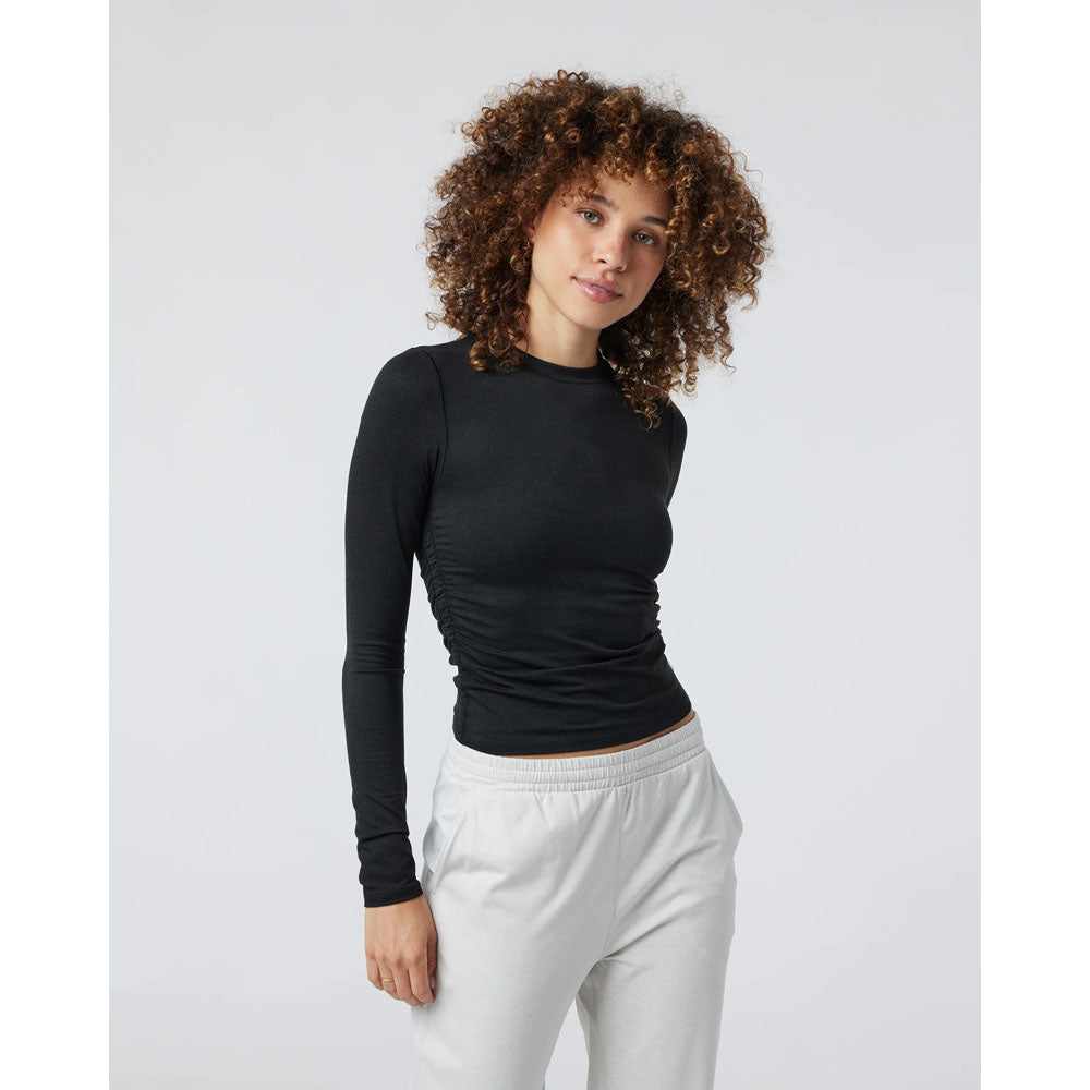 Vuori W LS Halo Ruched Tee Black Heather