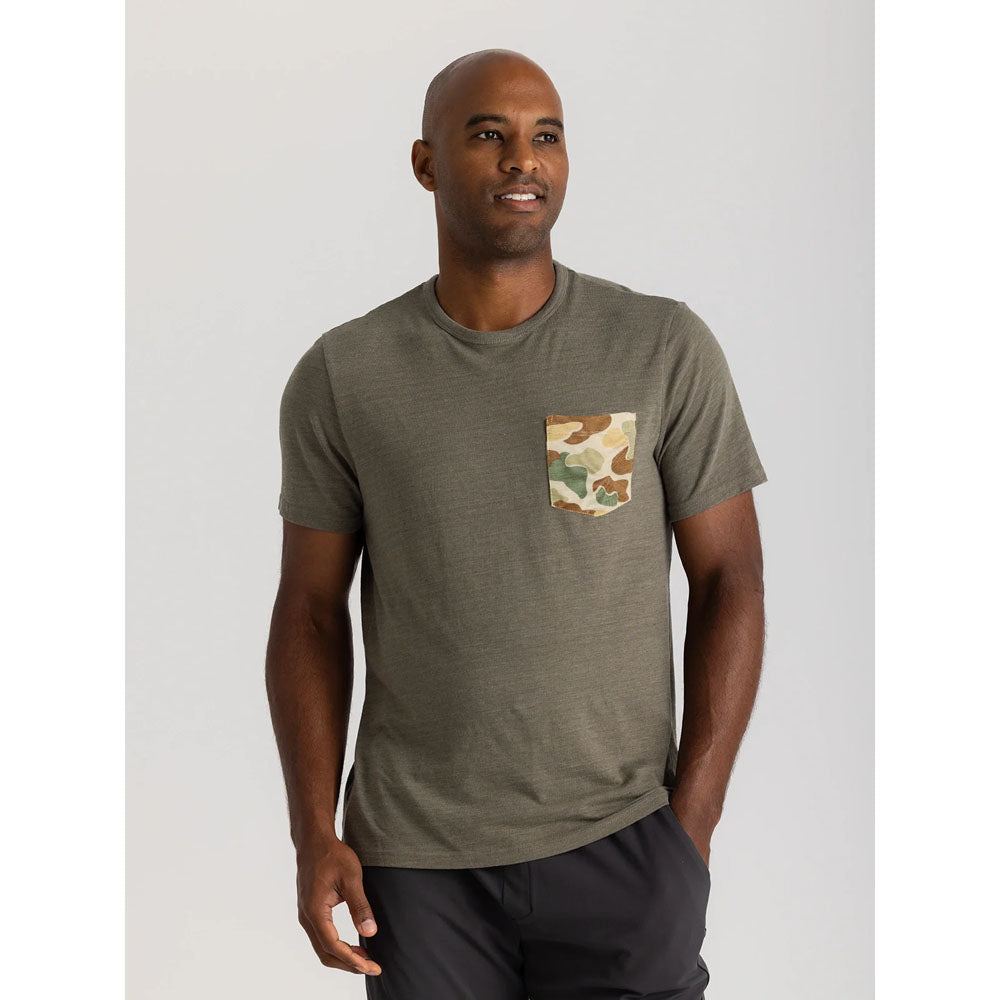 Free Fly Apparel Mens Vintage Camo Pocket Tee Heather Fatigue
