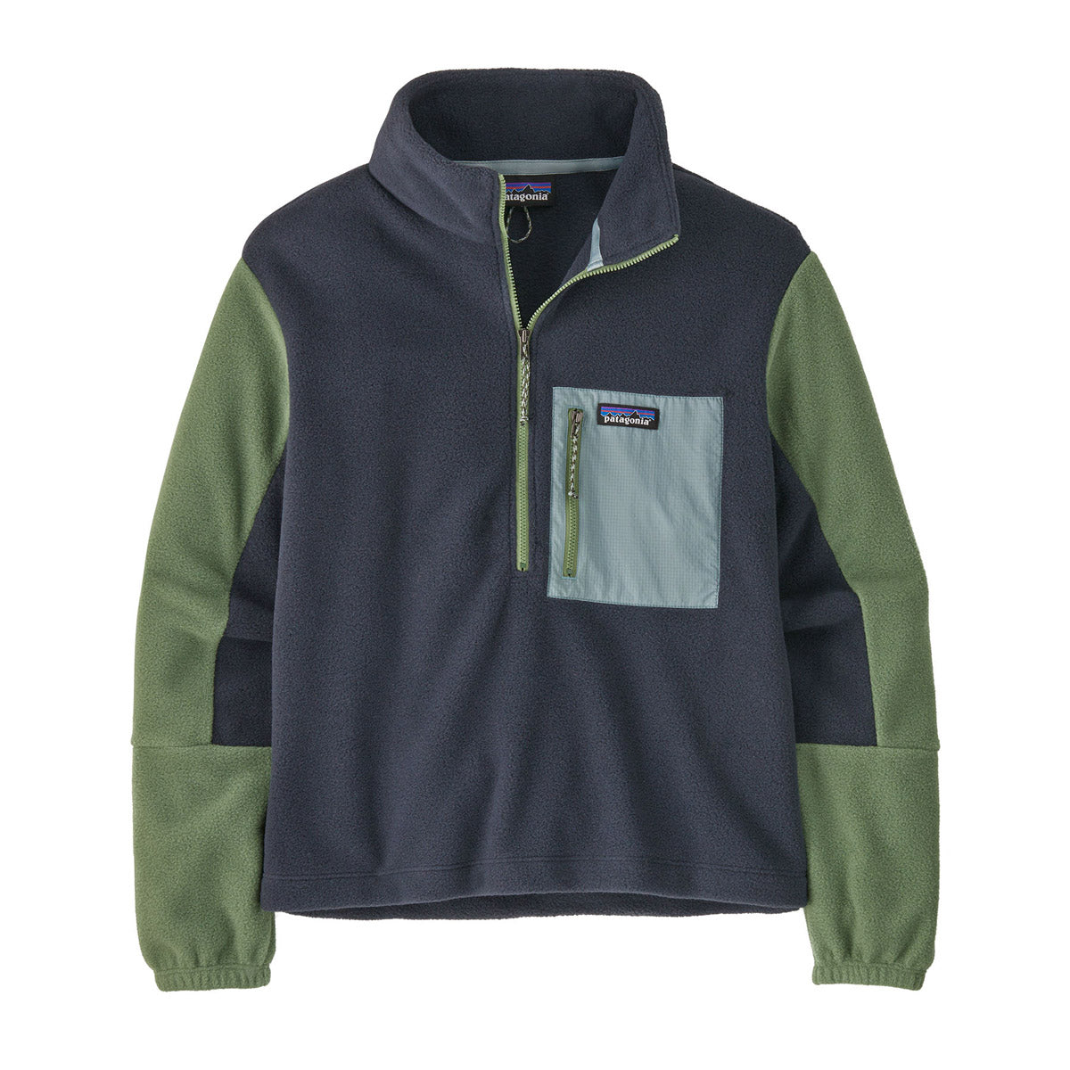 Patagonia Women&#39;s Microdini 1/2 Zip Pullover Pitch Blue w/Terrain Green