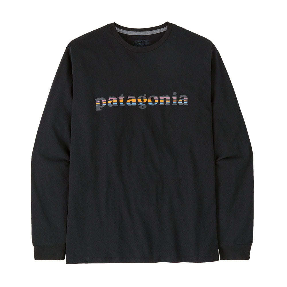Patagonia Mens Long-Sleeved 73 Text Logo Responsibili-Tee Black