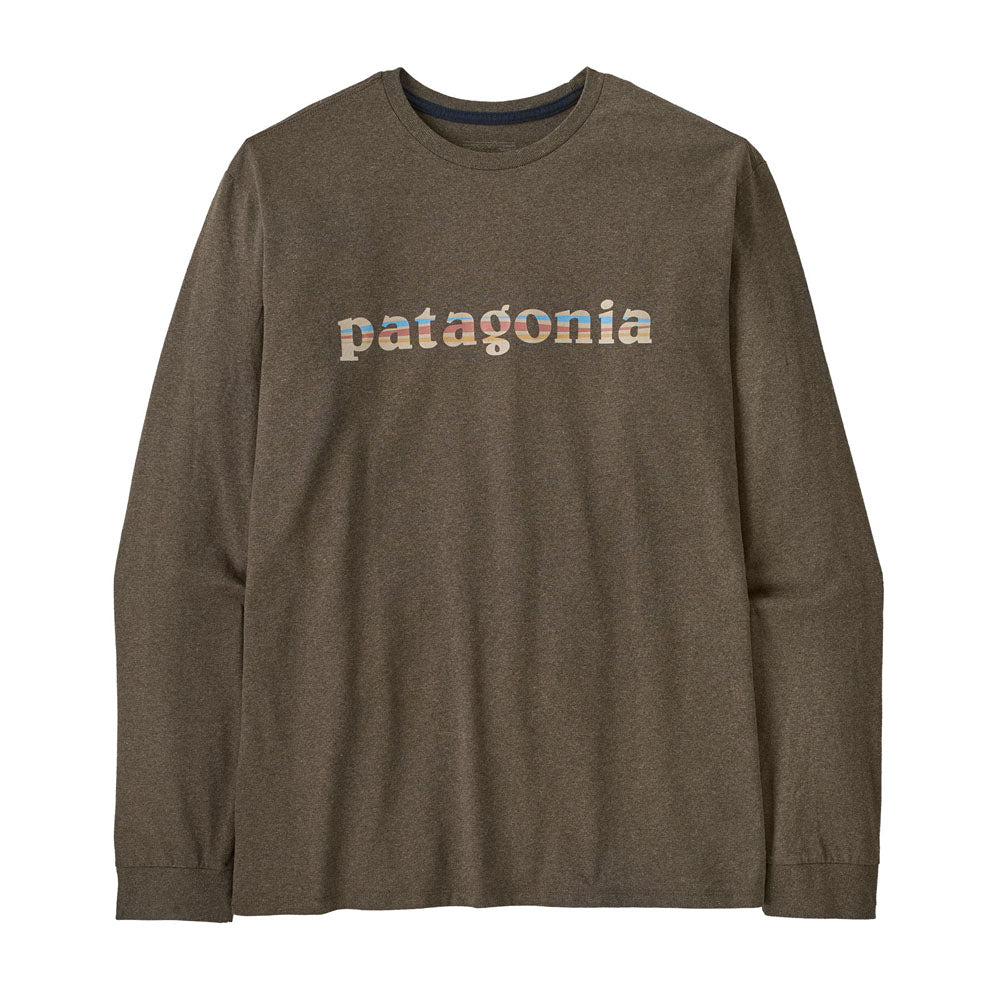 Patagonia Mens Long-Sleeved 73 Text Logo Responsibili-Tee Marlow Brown