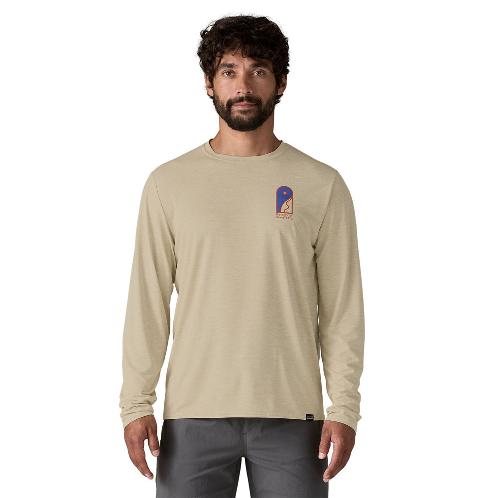 Patagonia Mens Long-Sleeved Capilene Cool Daily Graphic Shirt - Lands Earlylines: Pumice X-Dye