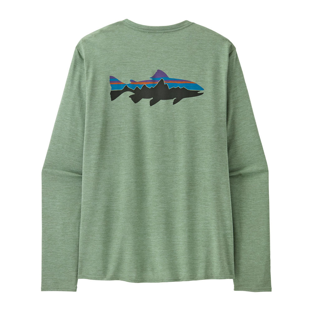 Patagonia Mens Long-Sleeved Capilene Cool Daily Graphic Shirt - Waters Fitz Roy Trout: Ellwood Green X-Dye