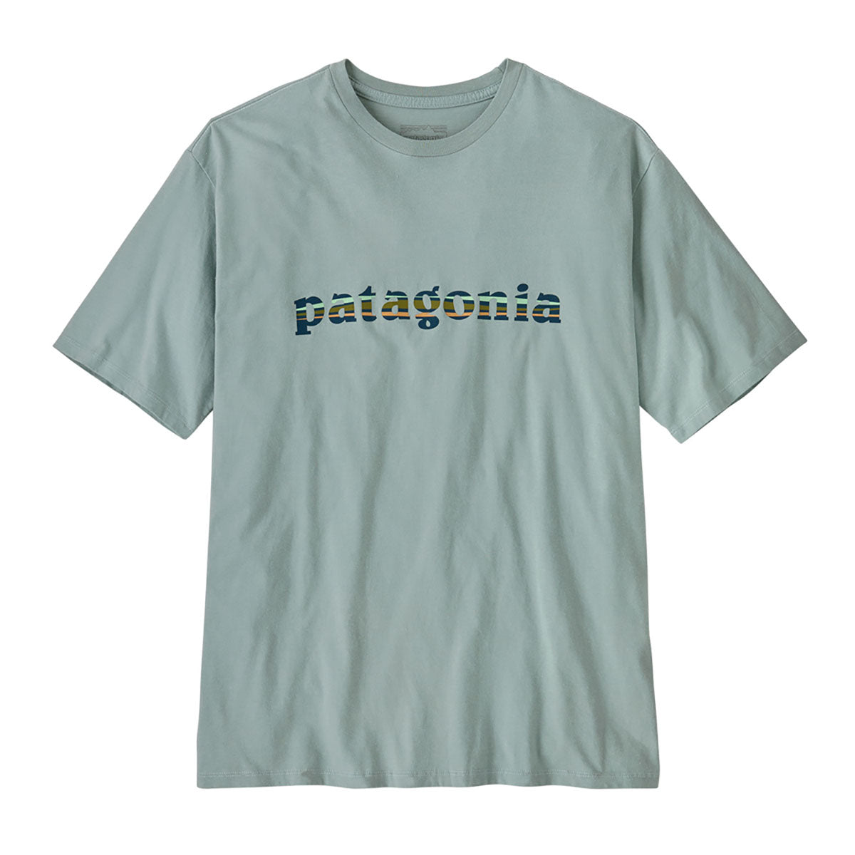 Patagonia Mens Short-Sleeved 73 Text Logo Organic T-Shirt Thermal Blue