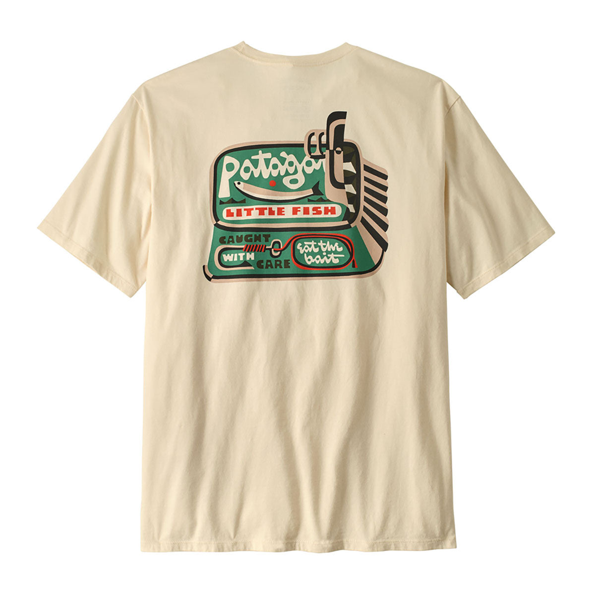 Patagonia Mens Aquatic Action Organic T-Shirt Little Fish: Undyed Natural