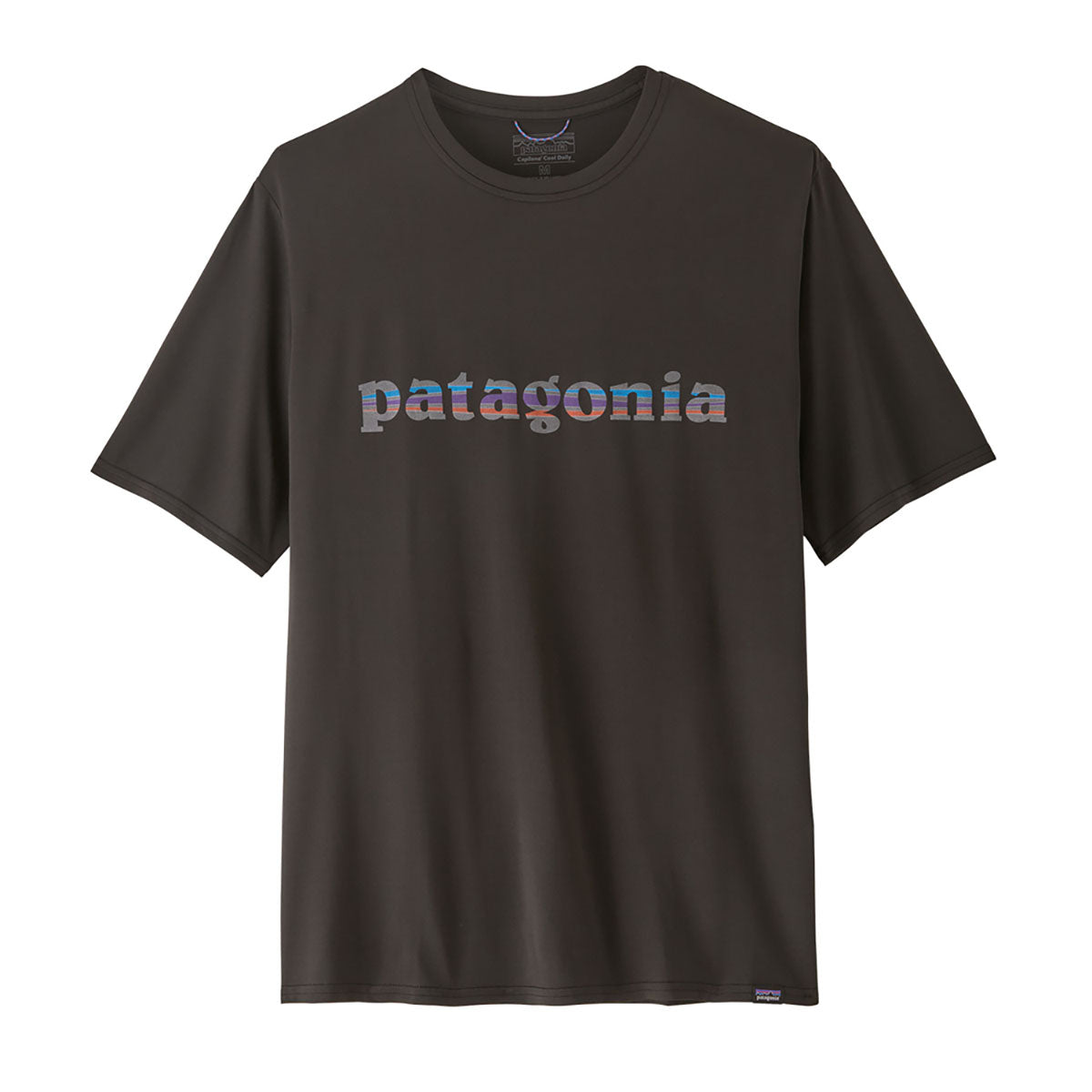 Patagonia Mens Capilene Cool Daily Graphic Shirt 73 Text Logo: Black