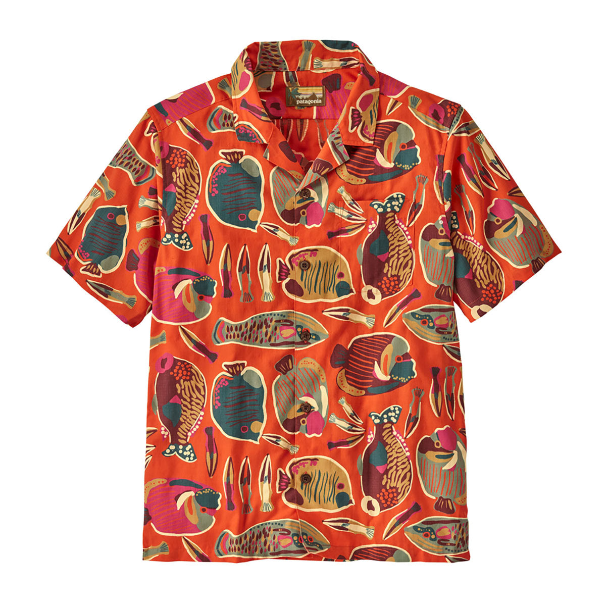 Patagonia Mens Tidal Threads Camp Shirt Wrasse: Pollinator Orange