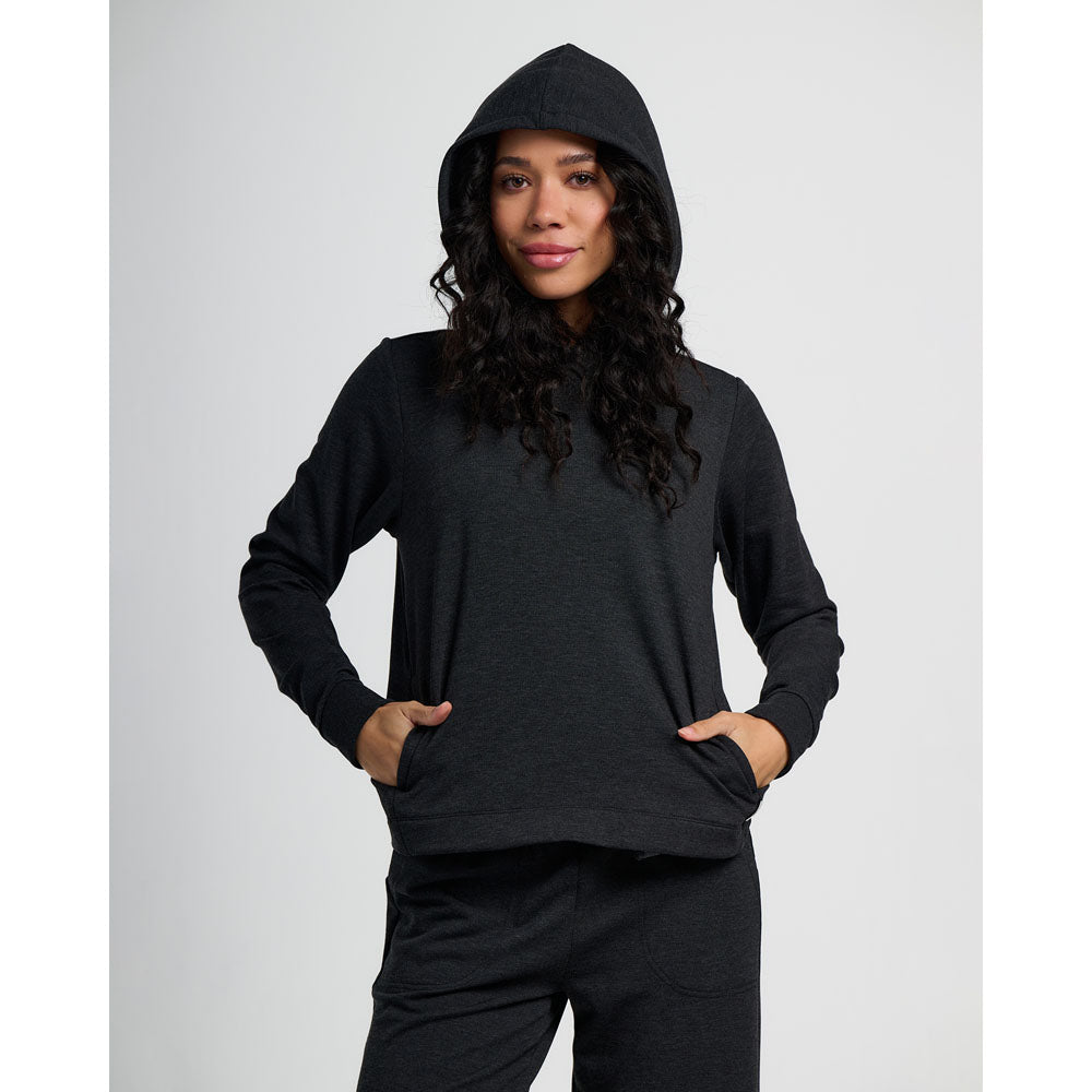 Free Fly Apparel Womens Bamboo Lightweight Fleece Cropped Hoodie Heather Black