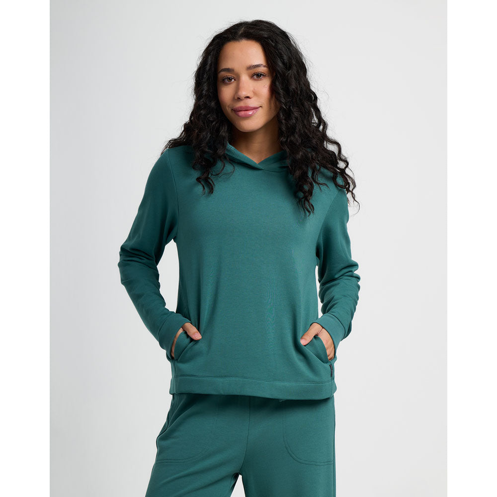 Free Fly Apparel Womens Bamboo Lightweight Fleece Cropped Hoodie ea Pine / S