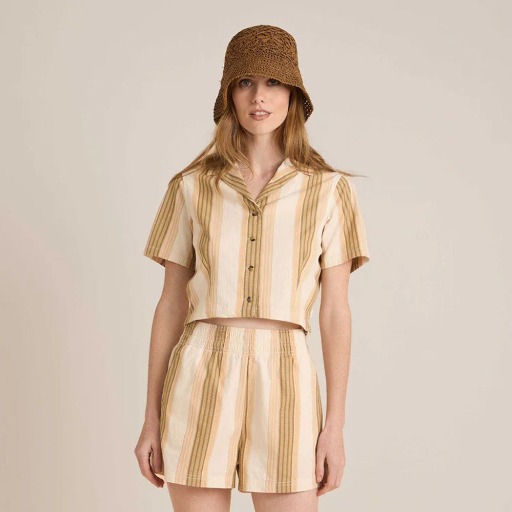 Roark Womens Camp Short Sleeve Button Up Shirt Woodland