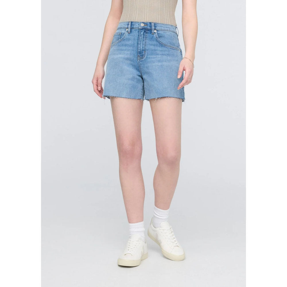 DU/ER Womens Performance Denim + High Rise Relaxed Short - 5 Light Heritage