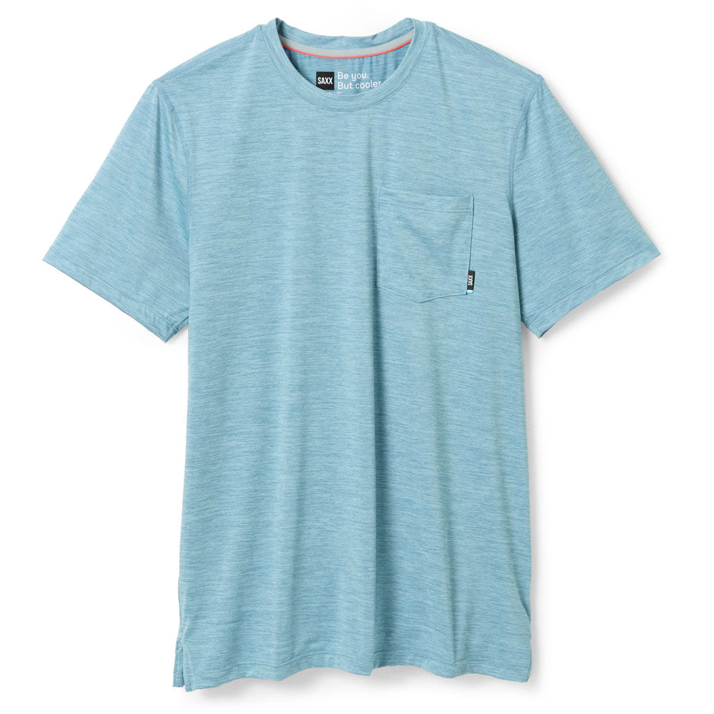 Saxx Underwear Men's Droptemp All Day Cooling Short Sleeve Pocket Tee Washed Blue Heather