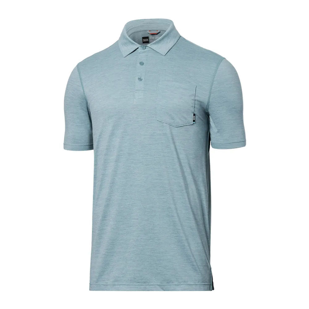 Saxx Underwear Men's Droptemp All Day Cooling Polo Light Aqua Heather