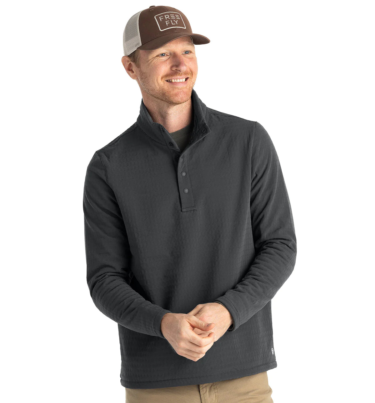 Free Fly Apparel Men&#39;s Gridback Fleece Snap Pullover Black and / S